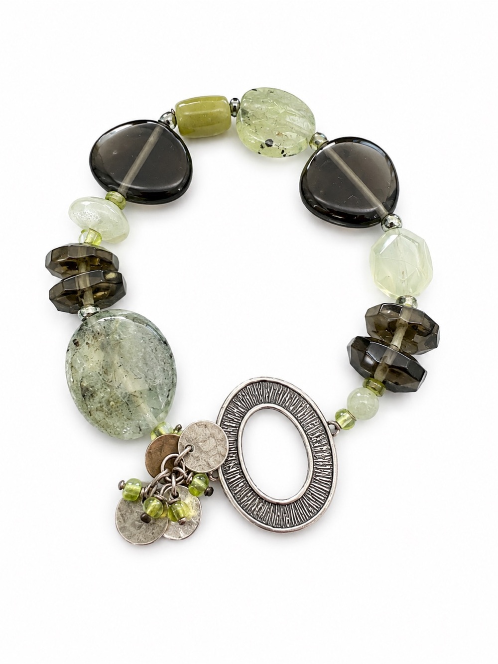 Silpada Green and Smoky Bead Charm Bracelet